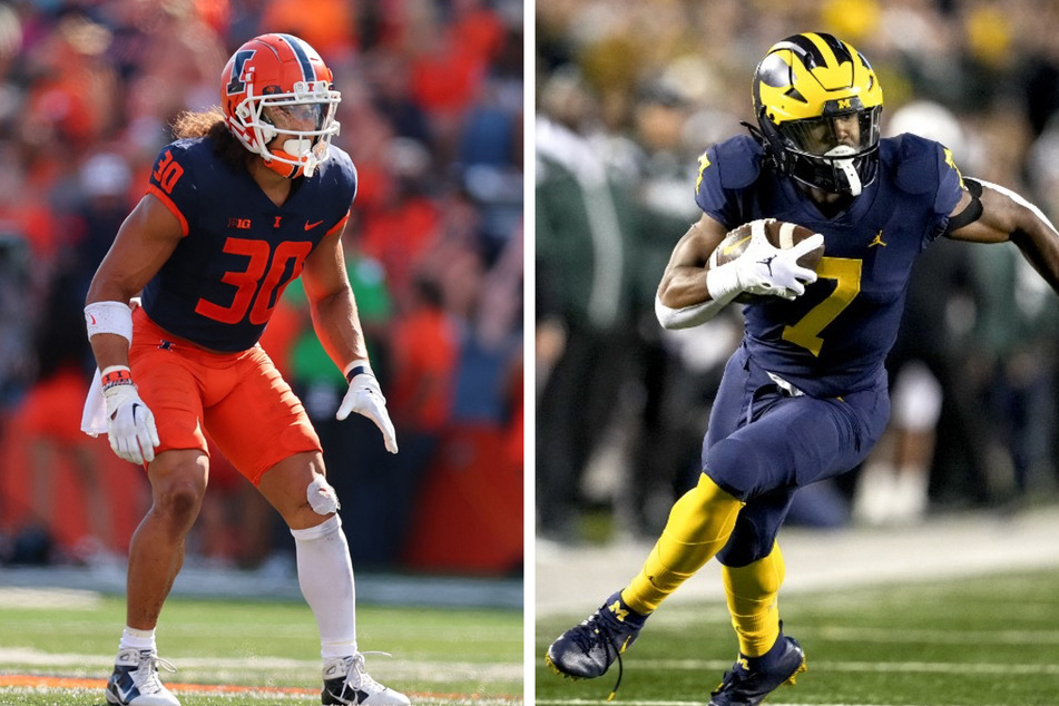 Sydney Brown of Illinois (l.) and Donovan Edwards of Michigan (r.) earned Big Ten Weekly honors after huge performances on the field in Week 13.
