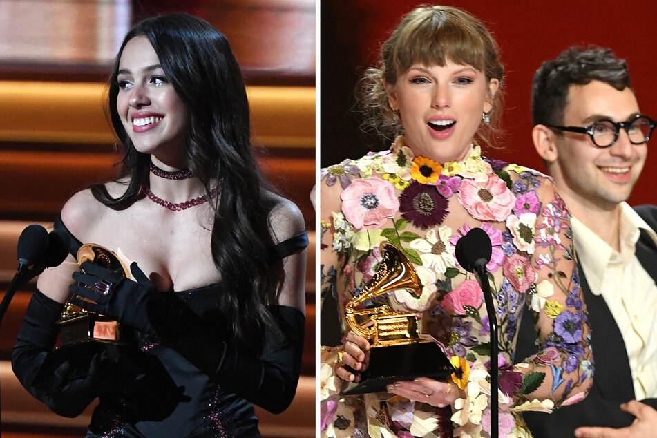 Olivia Rodrigo (l) and Taylor Swift are both up for Album of the Year at the 2024 Grammy Awards.