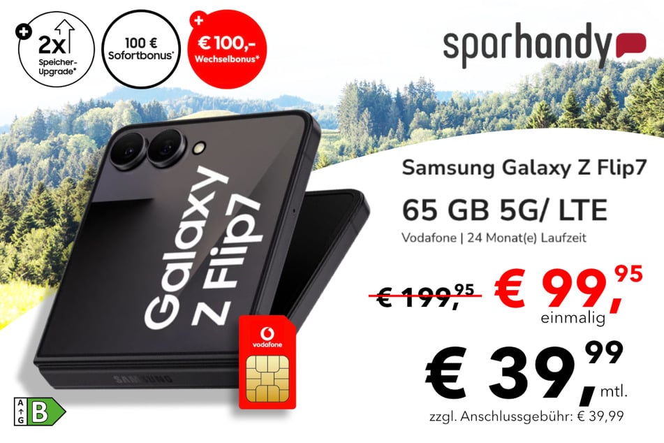 Das Samsung Galaxy Z Flip7 in der 65 GB Vodafone Allnet-Flat für einmalig 99,95 statt 199,95 Euro.