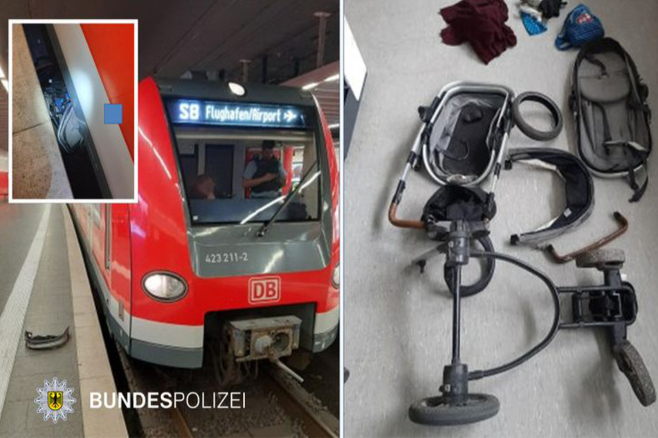 Der Kinderwagen ist bei dem dramatischen Zwischenfall am Dienstagnachmittag im Tiefgeschoss des Münchner Hauptbahnhofs zerstört worden.