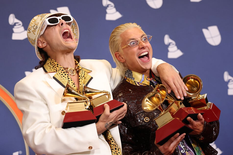 CA7RIEL &amp; Paco Amoroso pose in the press room during the 26th Annual Latin Grammy Awards at the MGM Grand Hotel &amp; Casino in Las Vegas, Nevada, on November 13, 2025.
