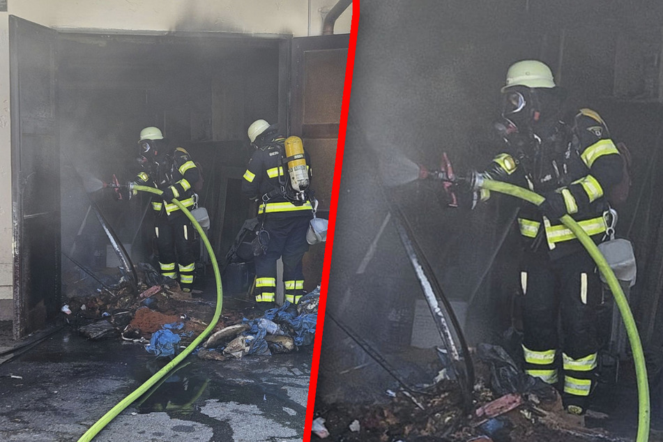 Mit Atemschutz ausgerüstet löschten die Feuerwehrleute den Brand in der Garage.