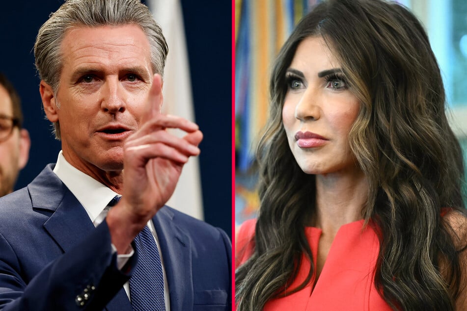 California Governor Gavin Newsom (r.) was referred to the Secret Service after being accused of threatening Homeland Security Secretary Kristi Noem.