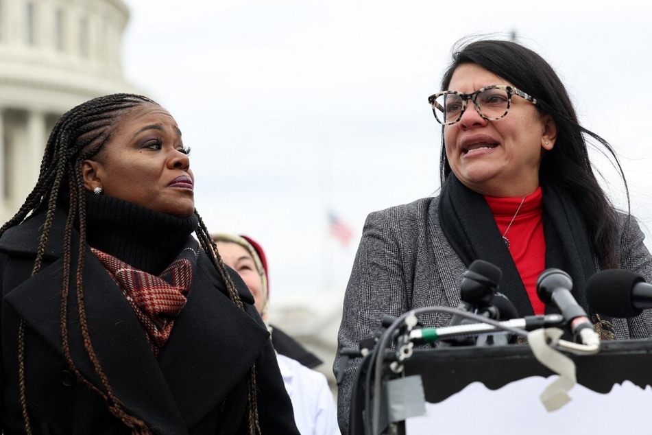 Congresswomen Cori Bush (l.) and Rashida Tlaib joined an international pledge to take action against further weapons transfers to Israel amid the ongoing Gaza siege, published on March 1, 2024.