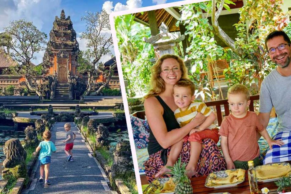 Die Familie genießt die Zeit in Bali, nahe der Stadt Ubud, sichtlich.