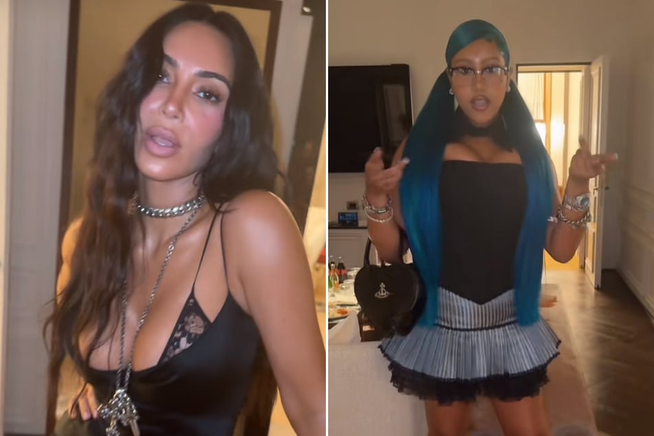 Kim Kardashian (l.) got some heat from fans for letting her 12-year-old daughter rock a corset in Rome over the weekend.