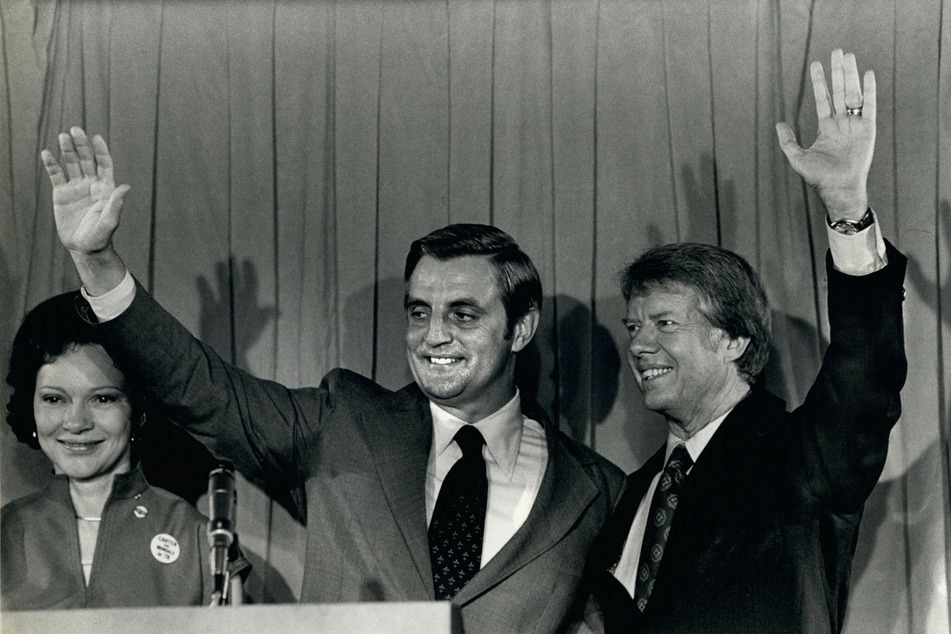 Mondale (l.) served as VP under President Jimmy Carter (96) from 1977 to 1981.