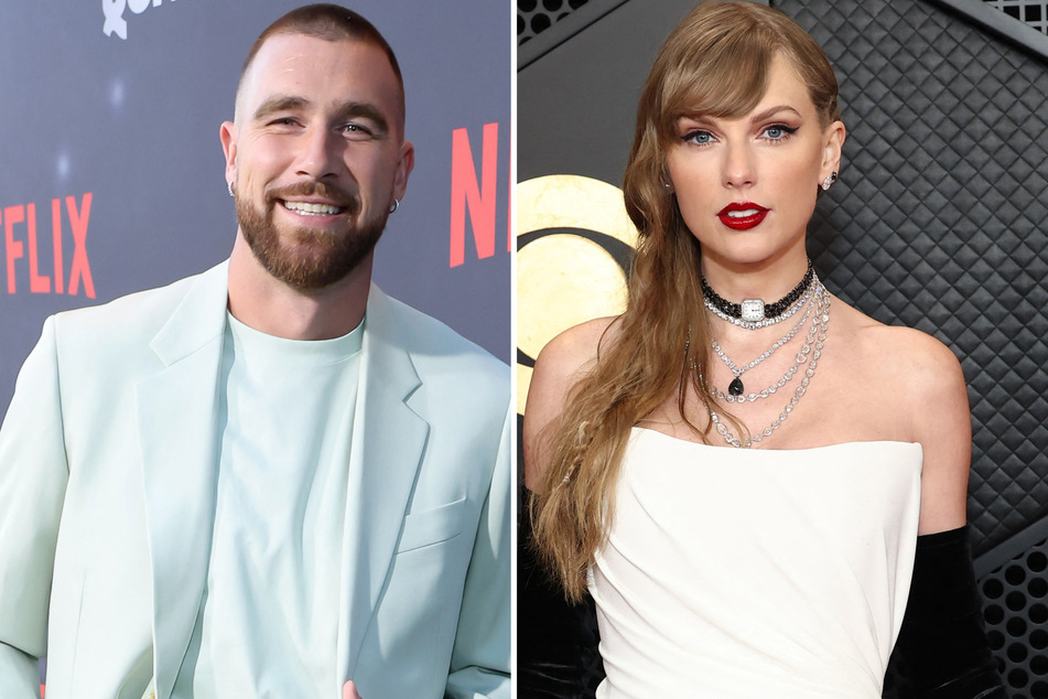 Taylor Swift (r.) and Travis Kelce have left fans swooning with the latest footage from their PDA-filled date night in Las Vegas over the weekend.