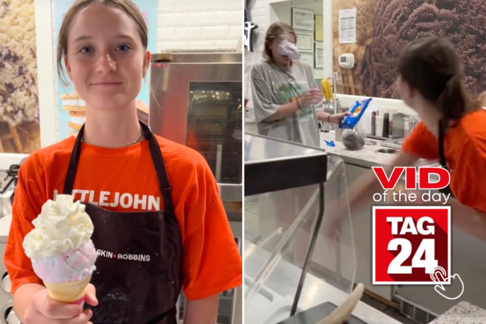 viral videos: Viral Video of the Day for October 26, 2024: Girl chucks ice cream at coworker: "I'm so sorry about that"