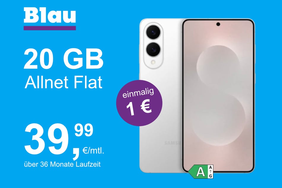 Das Samsung Galaxy S25 Edge im Blau Allnet M für einmalig 1 Euro.
