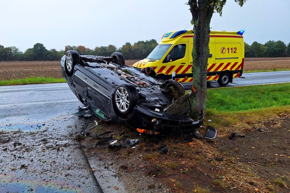 Der Skoda überschlug sich und krachte gegen einen Baum.