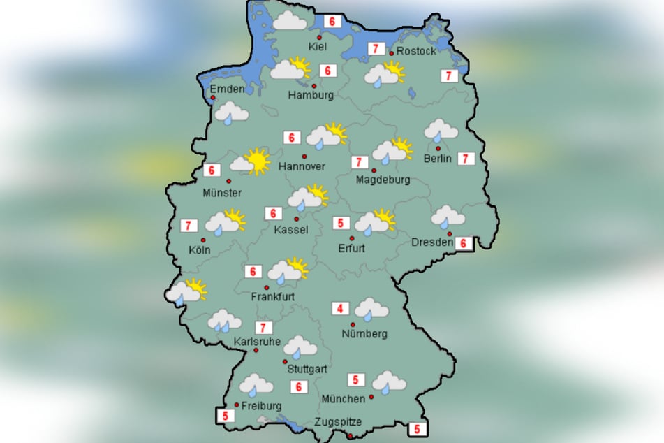 Am Dienstag ist es im Süden und Osten stark bewölkt, gebietsweise ist Niederschlag zu erwarten. Vom Nordwesten bis zur Mitte kommt es neben einzelnen Schauern auch zu Auflockerungen.