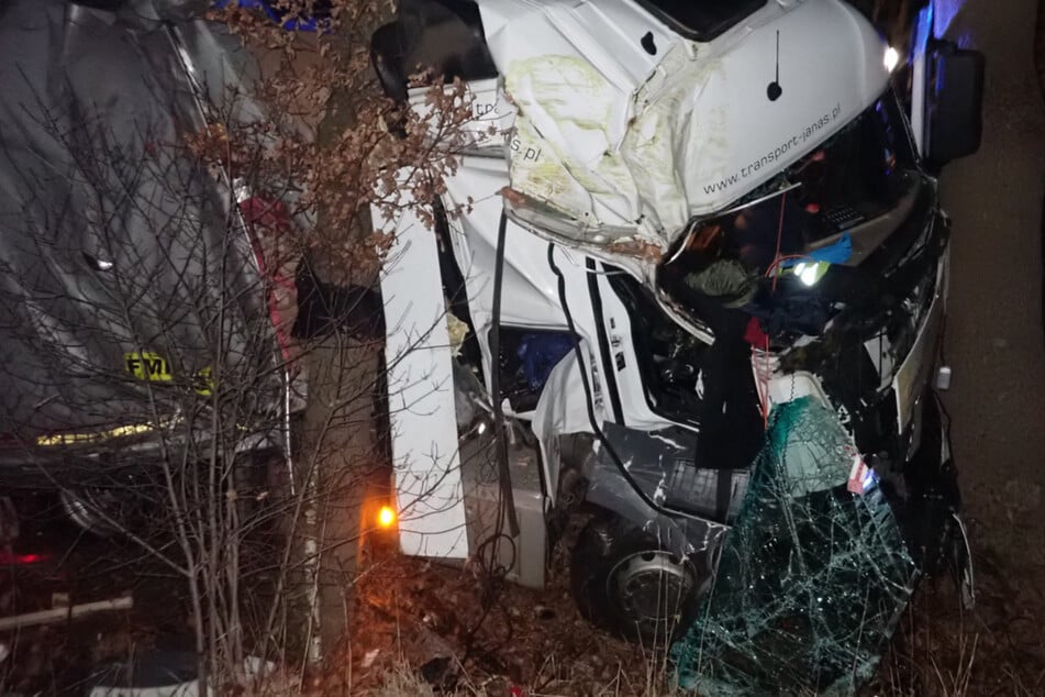 Lastwagen kracht gegen Baum: Fahrer im Führerhaus eingeschlossen
