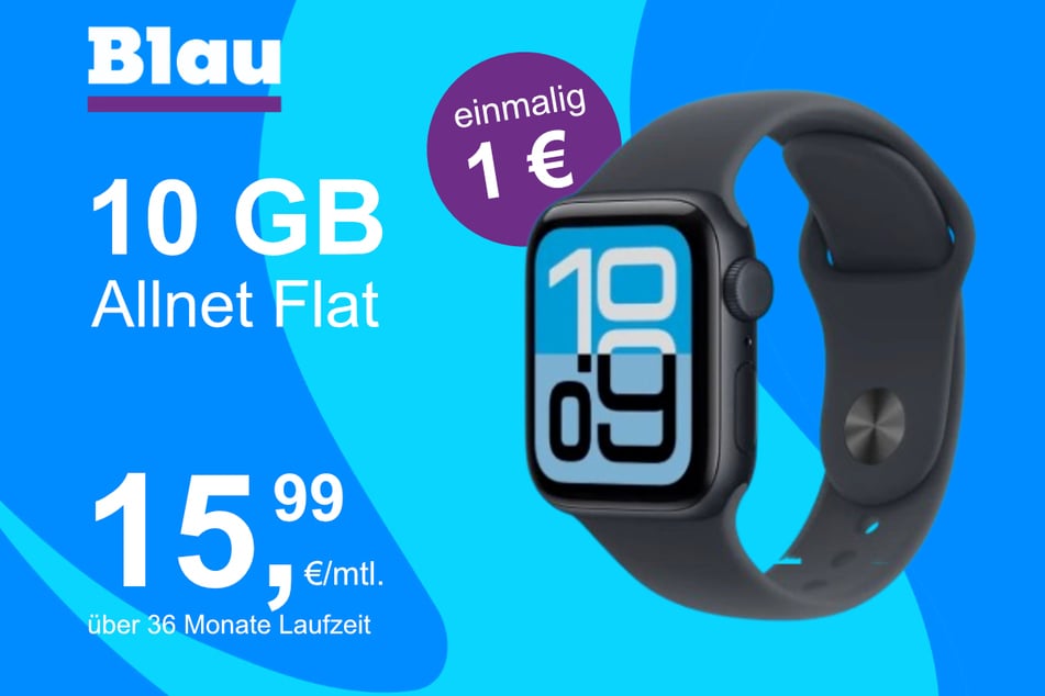 Die Apple Watch SE 3 GPS 40 mm im Blau Allnet S inkl. 10 GB für einmalig 1 Euro.