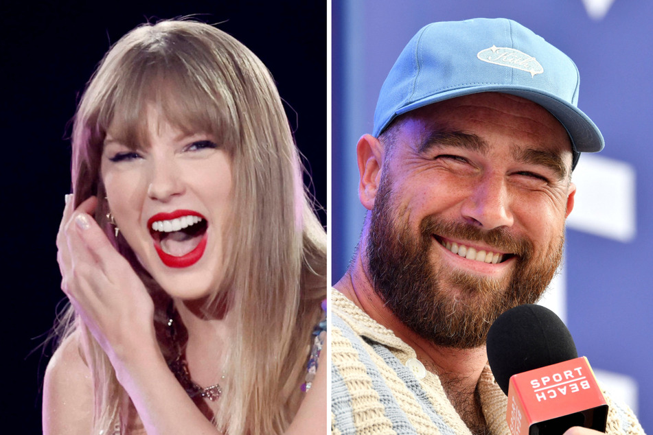 Travis Kelce (r.) was among the many celebrities to hit up Taylor Swift's first Eras Tour performance at Wembley Stadium on Friday.