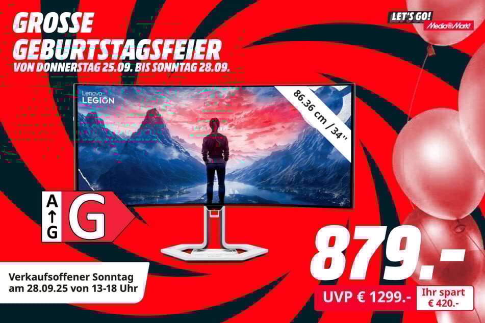 34-Zoll Lenovo-Gaming Monitor Legion PRO 34WD-10 für 879 statt 1.299 Euro.