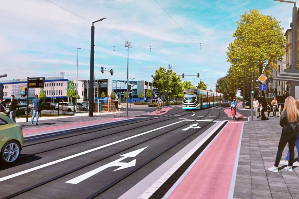 So könnte die neue Bahntrasse in der Heinrich-Schütz-Straße aussehen.
