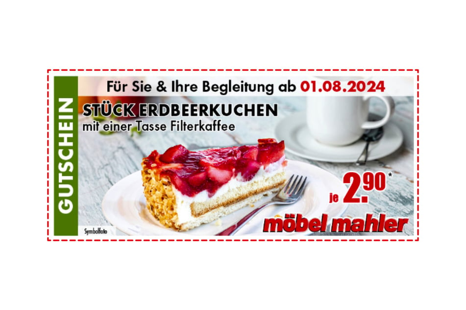 Einfach Coupon auf dem Handy an der Kasse vorzeigen, sparen und den leckeren Kuchen schlemmen.