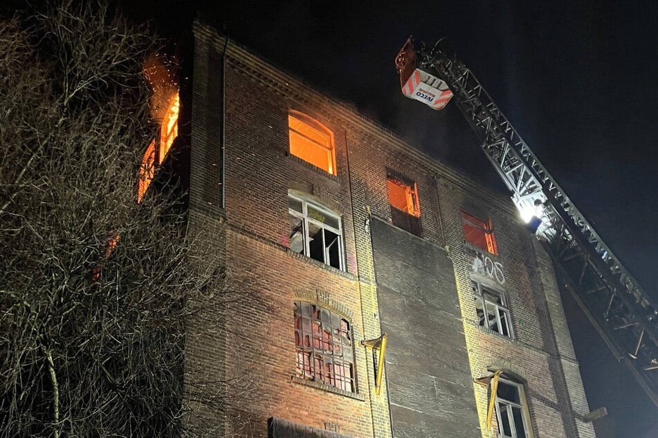 Mittels einer Drehleiter gingen die Feuerwehrkräfte gegen die Flammen vor.