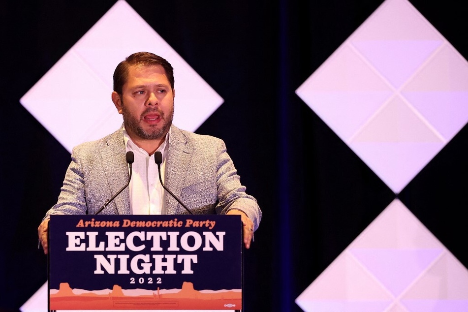 US Rep. Ruben Gallego speaks to supporters at an election night watch party on November 8, 2022, in Phoenix, Arizona.