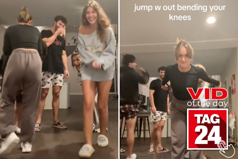 Today's Viral Video of the Day features a group of friends taking on a viral TikTok challenge that requires each person to jump without bending their knees.