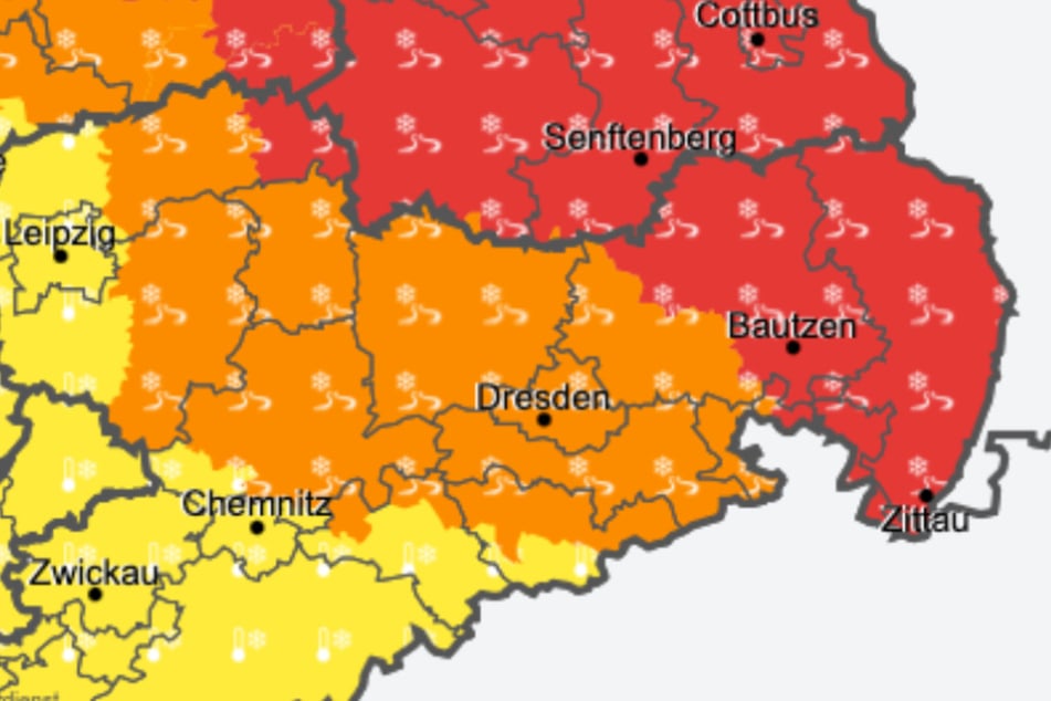 In den rot markierten Gebieten warnt der DWD vor Glatteis.