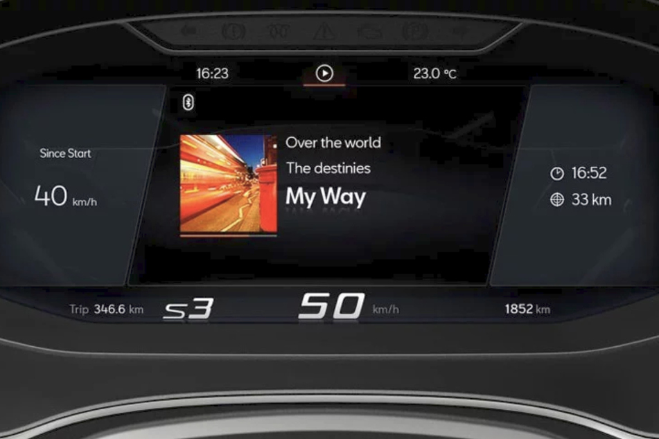 Über das Cockpit könnt Ihr Euch die klassischen Anzeigen wie Reichweite, Tankfüllstand und Geschwindigkeit digital anzeigen lassen.