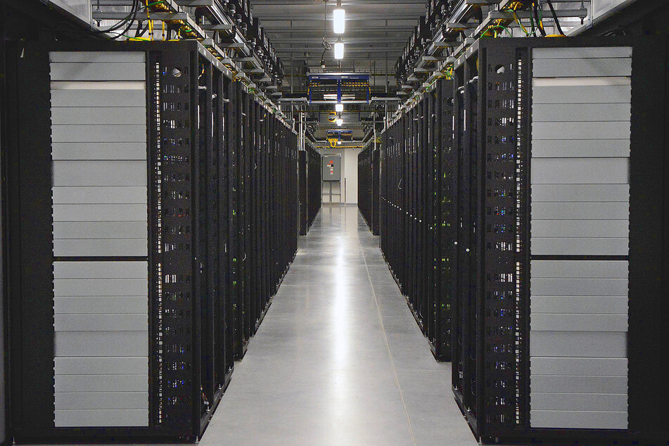 Rows of servers in the Data Hall at the Facebook Data Center in Los Lunas, New Mexico.