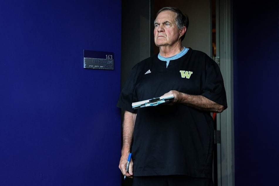 Bill Belichick looks on during a game between the Washington Huskies and the Michigan Wolverines at Husky Stadium on October 5, 2024, in Seattle, Washington.