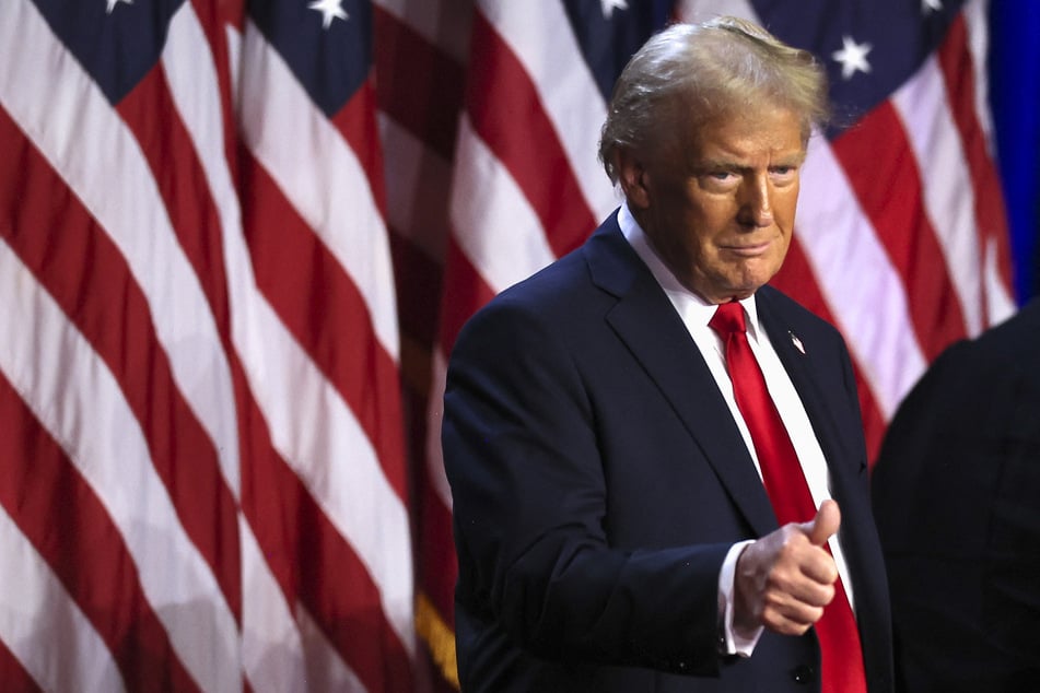 Donald Trump addresses supporters at the Palm Beach County Convention Center in West Palm Beach, Florida, on November 6, 2024.