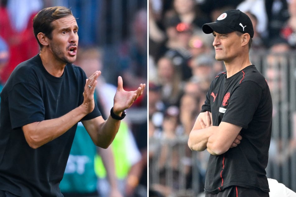 SCF-Coach Julian Schuster (39, l.) und FCSP-Trainer Alexander Blessin (51) freuen sich auf eine intensive Partie.