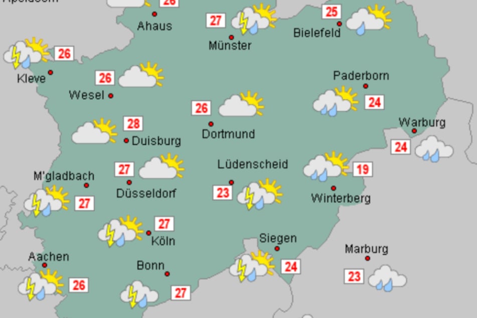 Das Thermometer erreicht in dieser Woche sommerliche Werte in NRW, zur Wochenmitte mischen dann aber auch Gewitter mit.