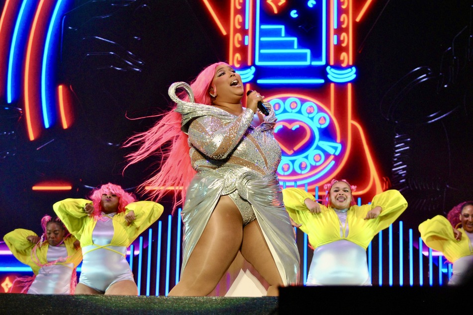 Lizzo and her backup dancers own the stage during the star's headlining set at Governors Ball Music Festival on Friday, June 9, 2023.