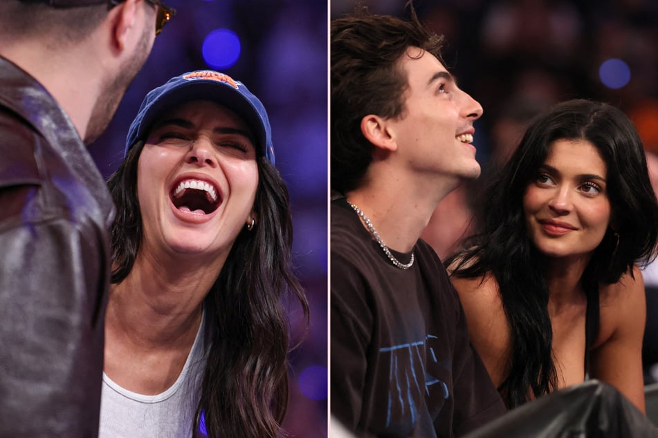 Kendall Jenner (l.) crashed her sister Kylie's (r.) date night with Timothée Chalamet at Madison Square Garden on Monday night.