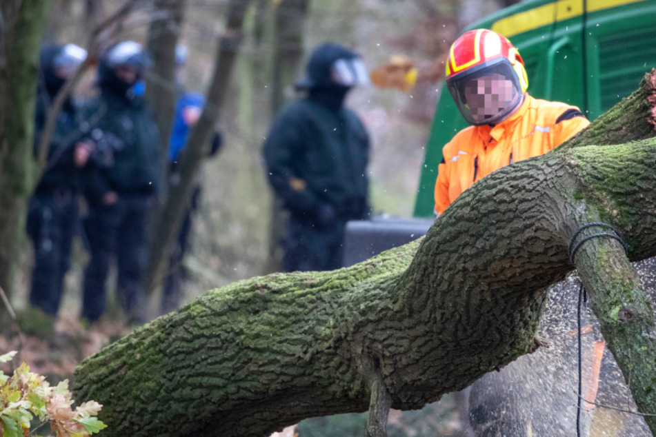 Im Dannenröder Forst haben die Vorbereitungen für die Rodung am Donnerstag begonnen.