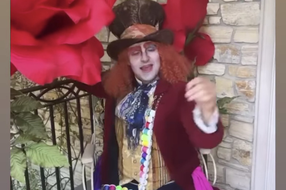 The Mad Hatter greeted guests at the door for Paris Hilton's bridal shower.