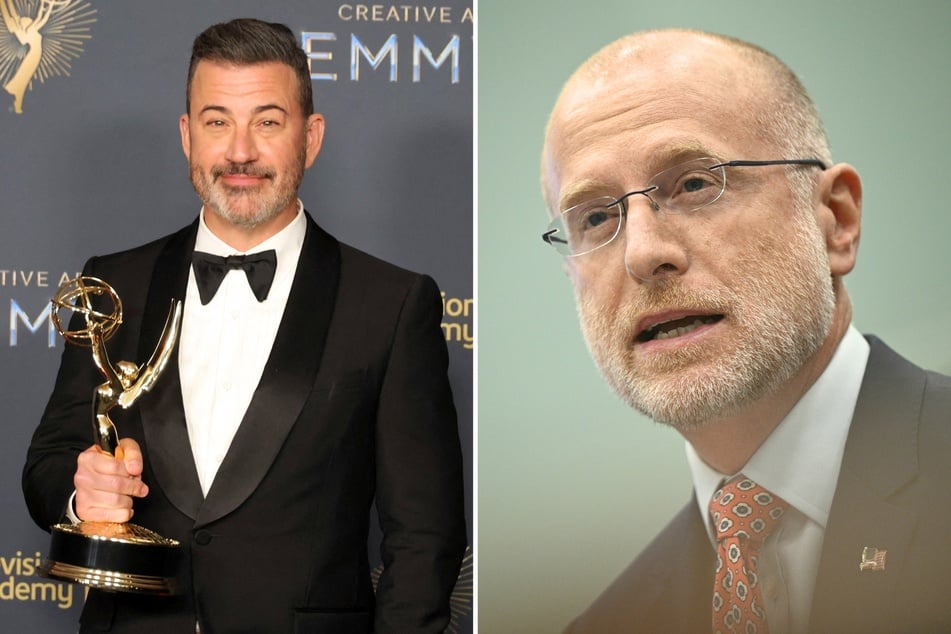 FCC Chair Brendan Carr (r.) vowed to continue his war against liberal media after Disney decided to bring back Jimmy Kimmel's late-night show.