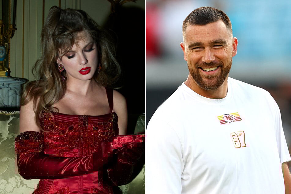 Travis Kelce (r.) has reacted to Taylor Swift's NSFW lyrics from The Life of a Showgirl.