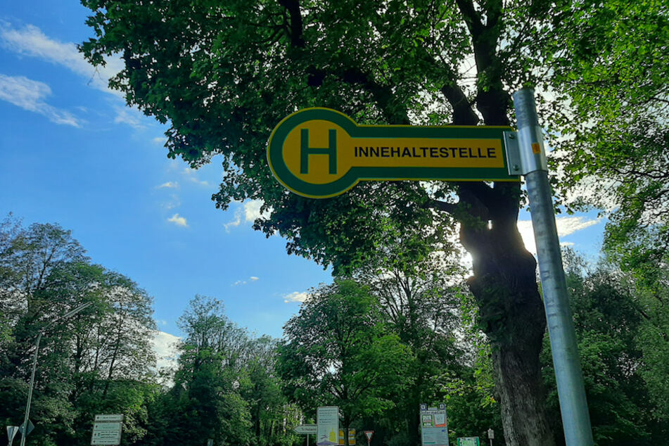 Auf einem Schild an einer Straße im oberbayerischen Ebersberg steht das Wort "Innehaltestelle". Es ist Teil einer Kunstaktion zum Thema Entschleunigung.
