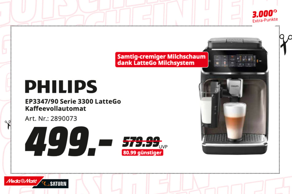 Philips-Kaffeevollautomat für 499 statt 579,99 Euro.