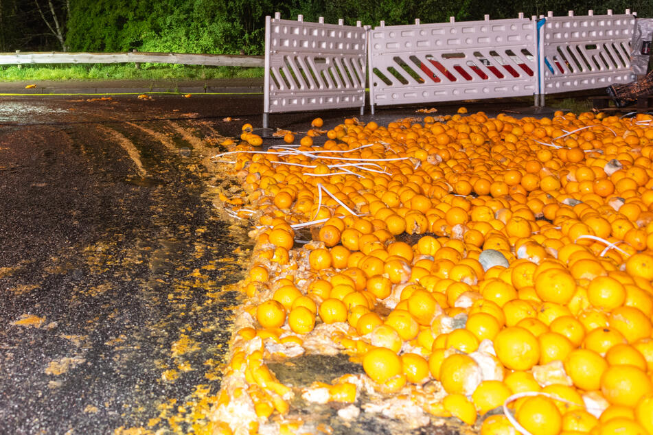 Tausende vergammelte Orangen liegen auf der Rudolf-Diesel-Straße in Neu Wulmstorf.