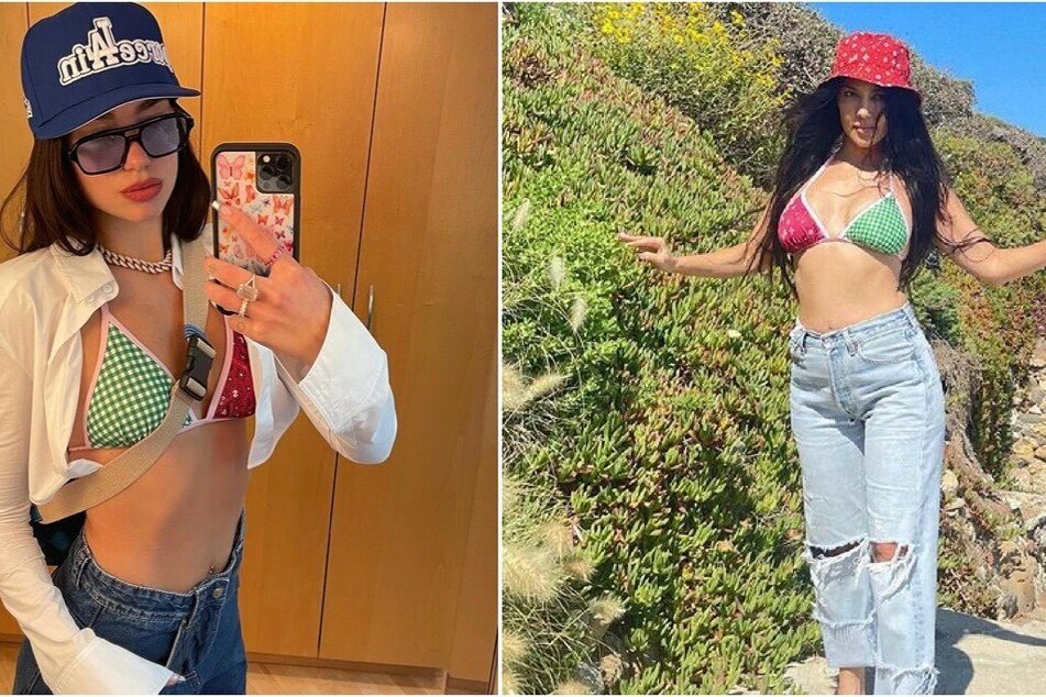 Dua Lipa (l.) and Kourtney Kardashian accidentally matched while separately enjoying their weekend.