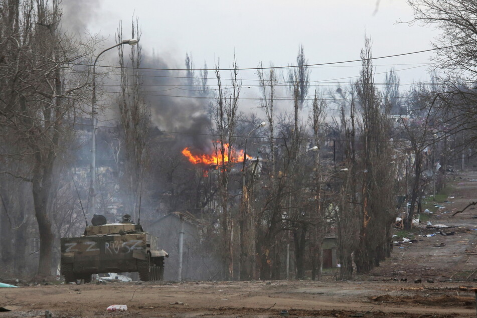 A Russian tank in Mariupol, the besieged port city in southern Ukraine.