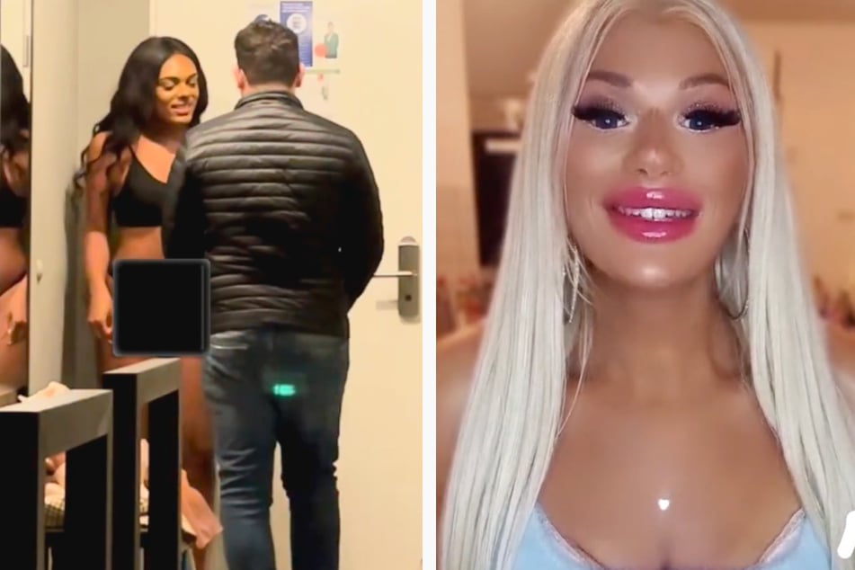 Die Montage zeigt links einen Screenshot aus dem Instagram-Video, mit dem das Model Gadou auf die angeblichen sexuelle Belästigung aufmerksam machte. TikTok-Influencerin Miss Colleen Jordan (r.) reagierte darauf.