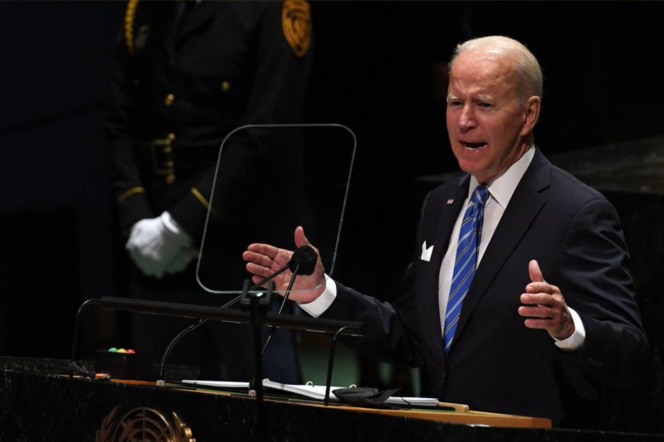 Joe Biden gives his first address as US president at the 76th Session of the United Nations General Assembly on Tuesday in New York, New York.