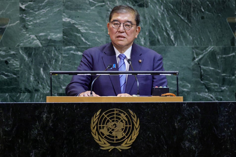 Japanese Prime Minister Shigeru Ishiba speaks during the General Debate of the United Nations General Assembly at the UN headquarters in New York City on September 23, 2025.