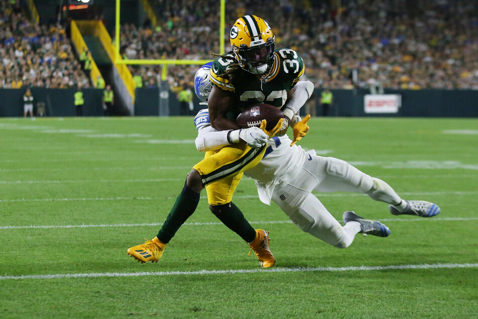 Packers running back Aaron Jones scored a total of four touchdowns in Green Bay's win over Detroit on Monday night.