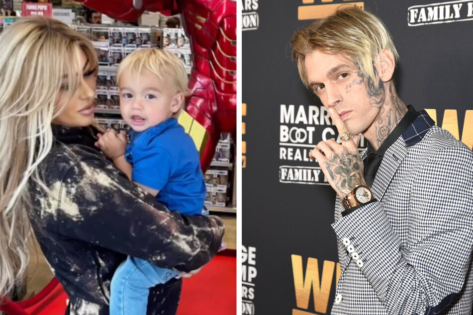 Aaron Carter's (r.) fiancée Melanie Martin has filed a lawsuit on behalf of their son Princeton Carter, which blames doctors and pharmacists for his dad's death.