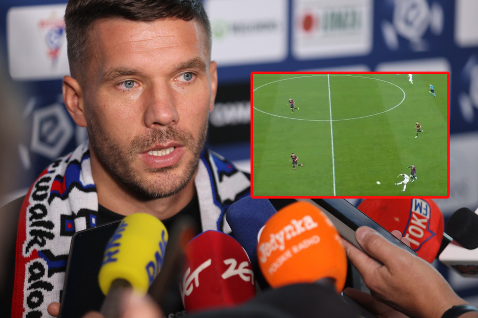 Lukas Podolski mit Wahnsinns-Tor! Hinter der Mittellinie abgezogen, direkt rein!