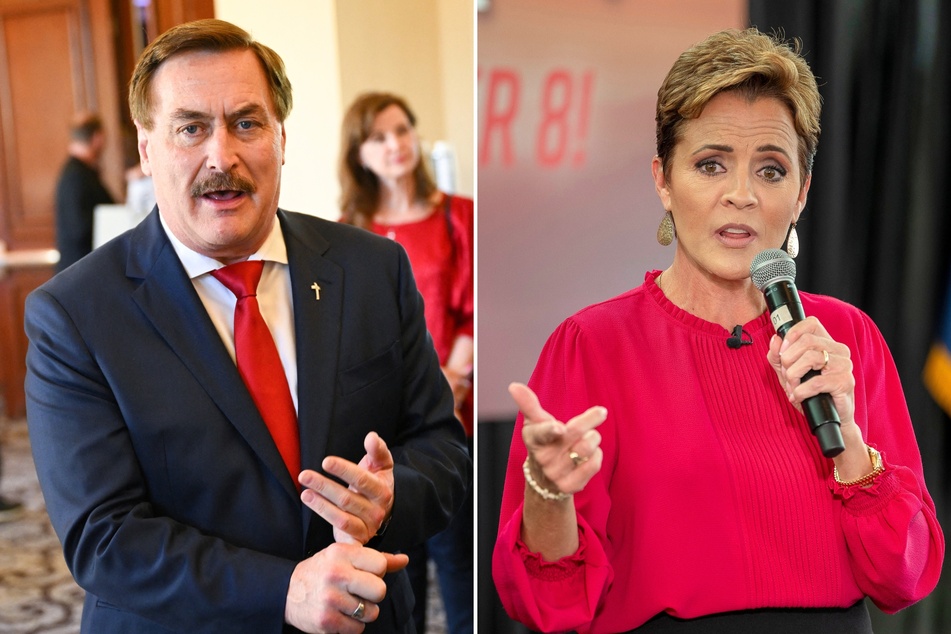 Arizona Republican Kari Lake (r.) and My Pillow CEO Mike Lindell have requested the US Supreme Court revive a lawsuit that seeks to outlaw voting machines.